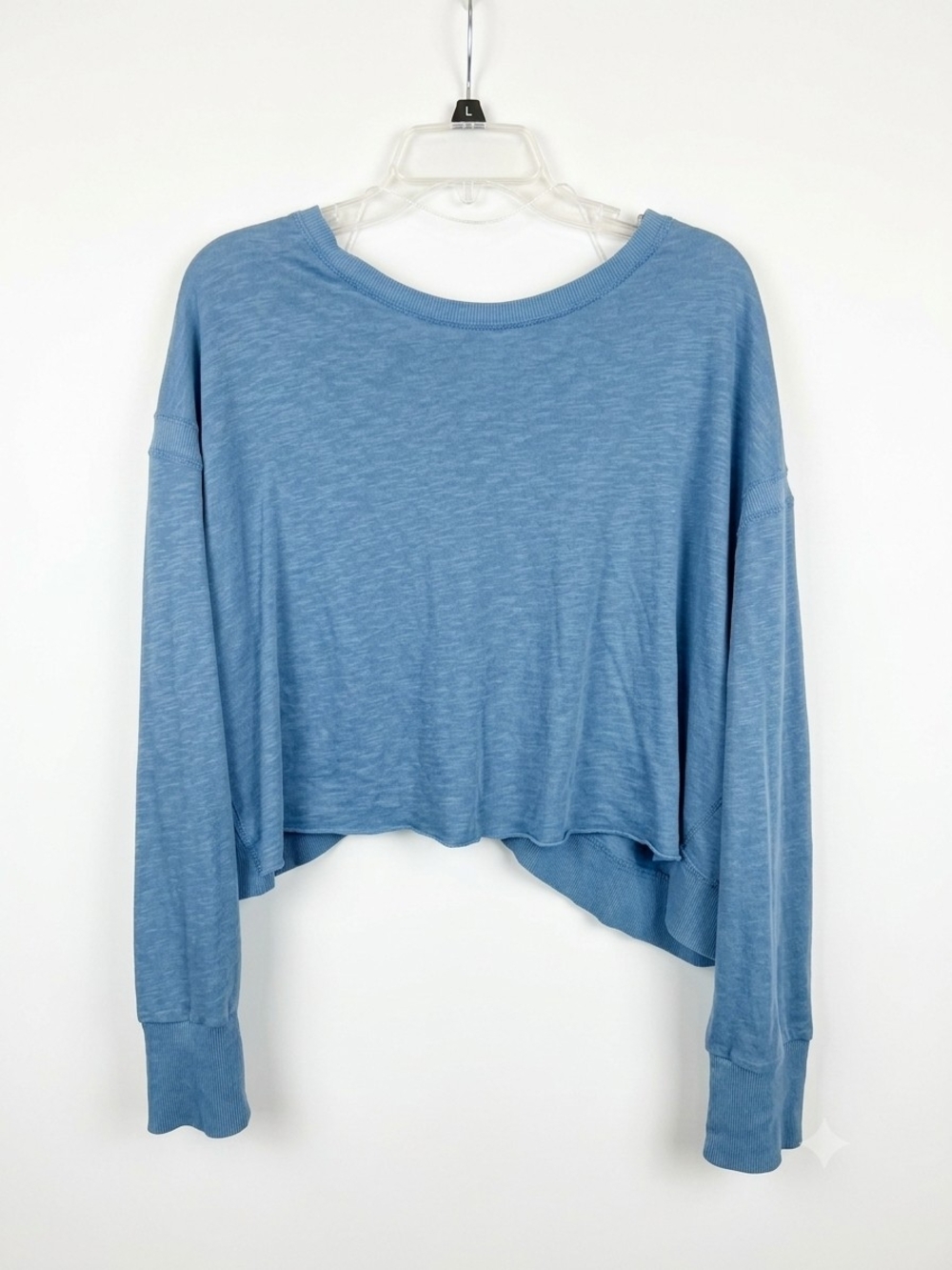FP Movement My Time Layer Cropped Open Cutout Back Long Sleeve Top Blue S